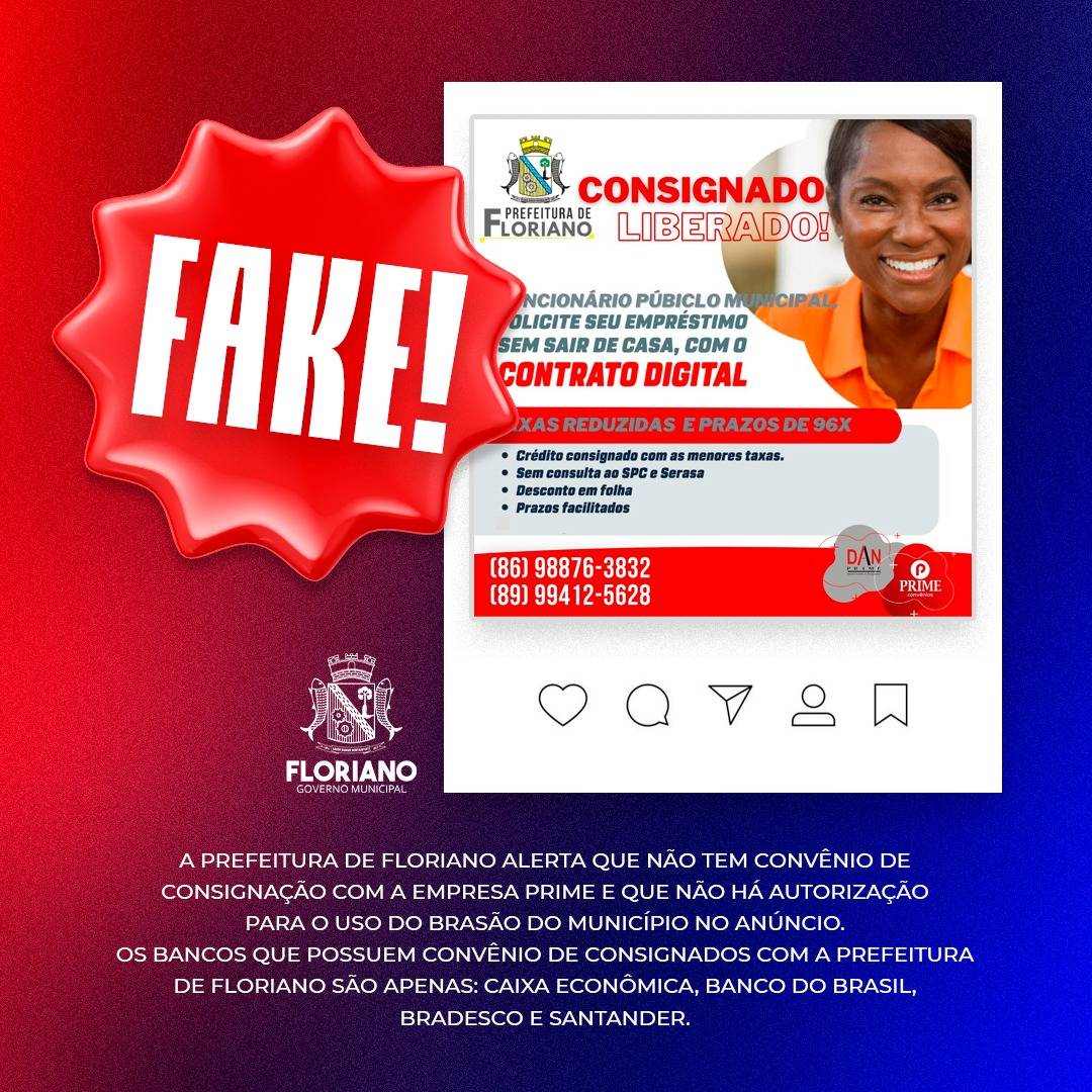 Prefeitura de Floriano é vítima de fake news em anuncio de empréstimos consignados